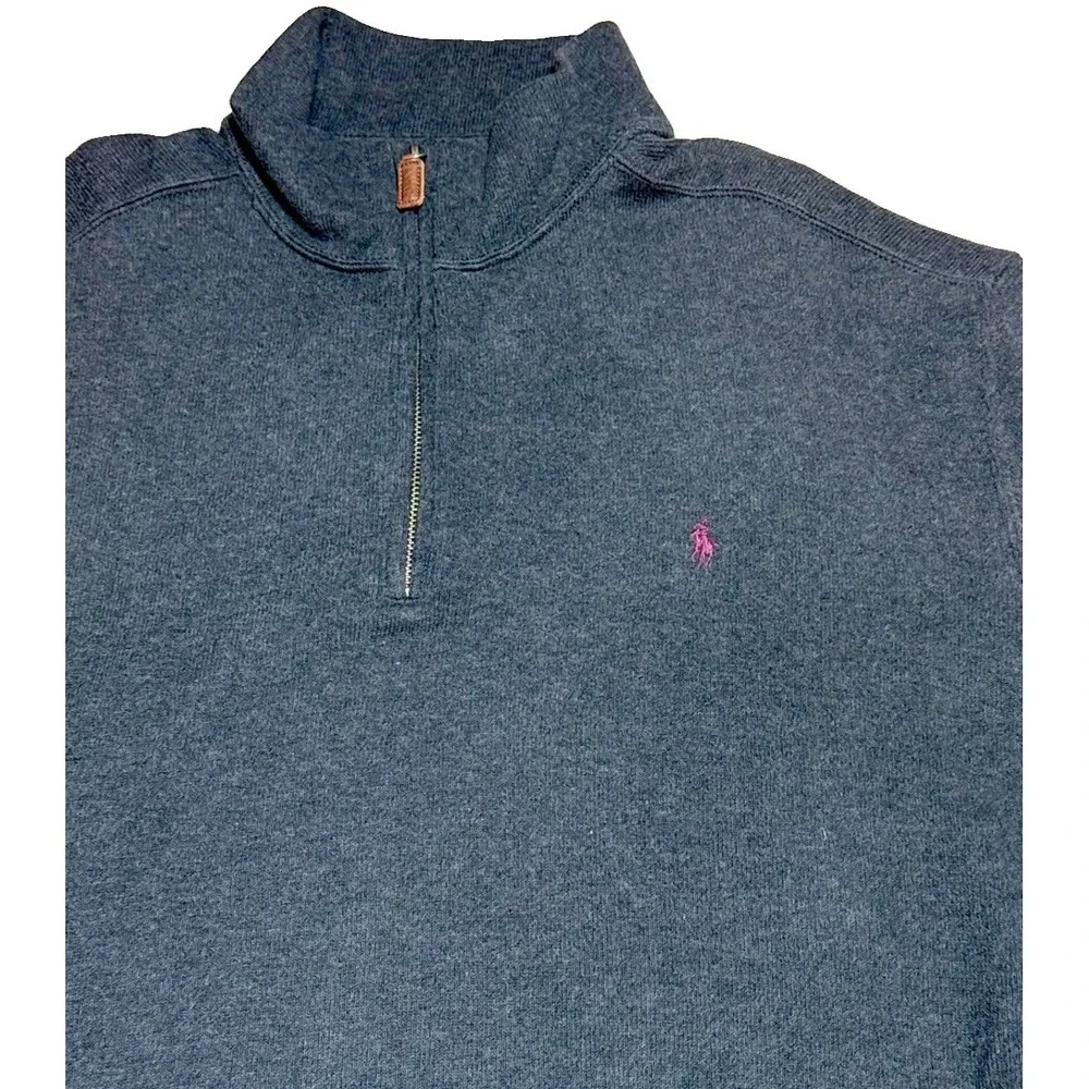 Polo Ralph Lauren Vtg Quarter Zip XL Pullover Charcoal Grey Cotton Knit Mens USA